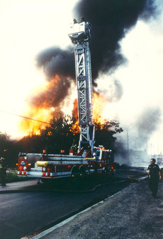 Ladder Company 1 in action, photograph by Bob Bartosz
