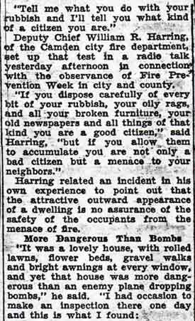 Camden Courier-Post article column 1: Deputy Chief William R. Harring radio talk