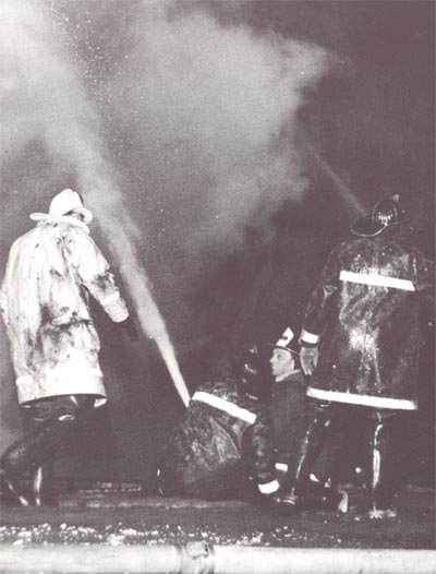 Captain Leonard Iannelli and Deputy Chief Austin Marks at Broadway and Chestnut Streets fire, January 14, 1964