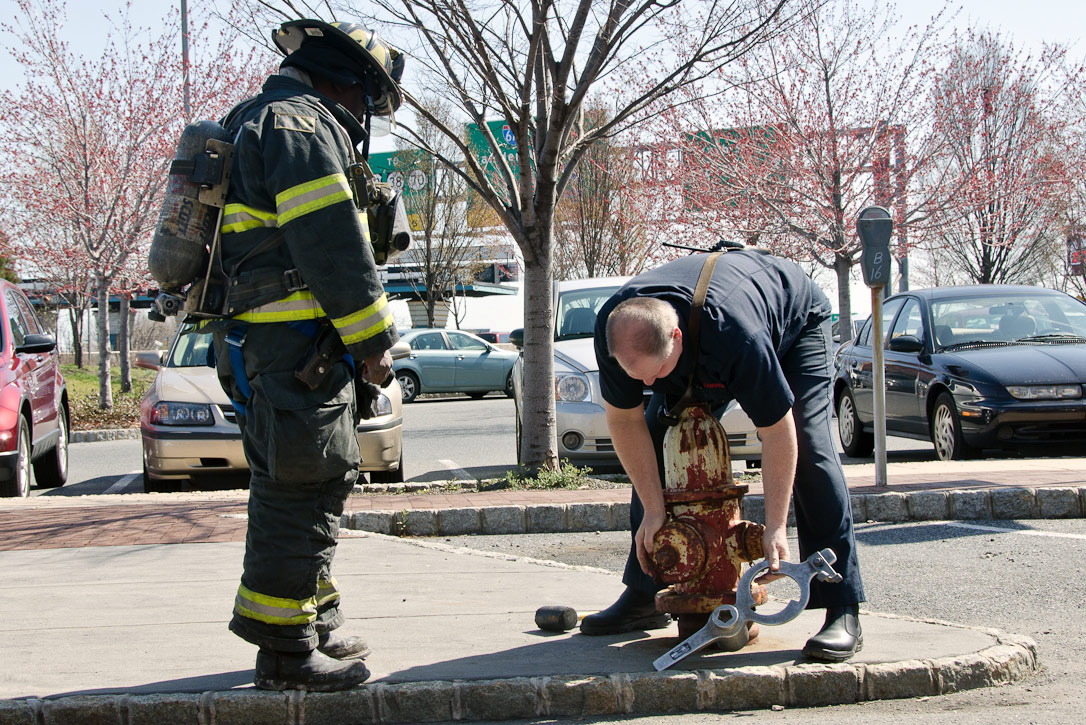 Ken White and Howard Bennett at a hydrant on Rutgers Street, March 14, 2012