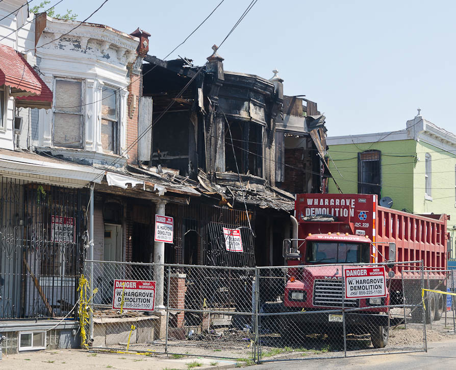 1085, 1087, 1089 and 1091 Thurman Street after the fire, July 1, 2012