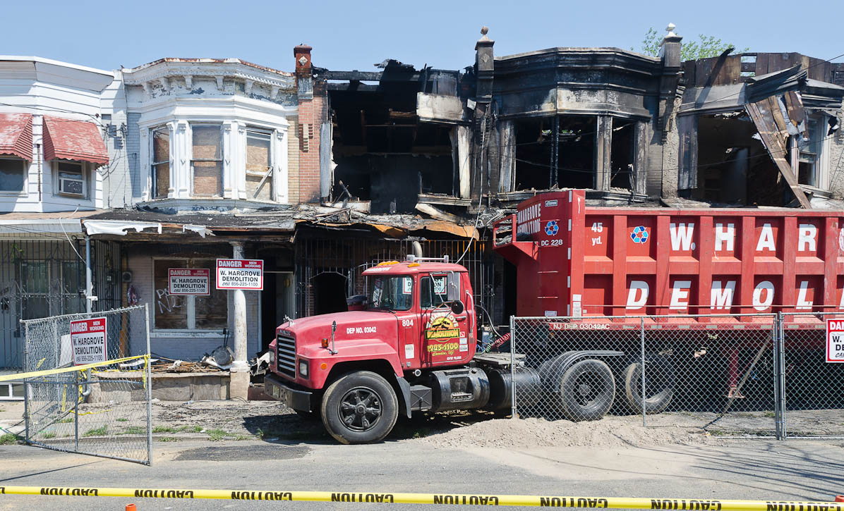 1085, 1087, 1089 and 1091 Thurman Street after the fire, July 1, 2012