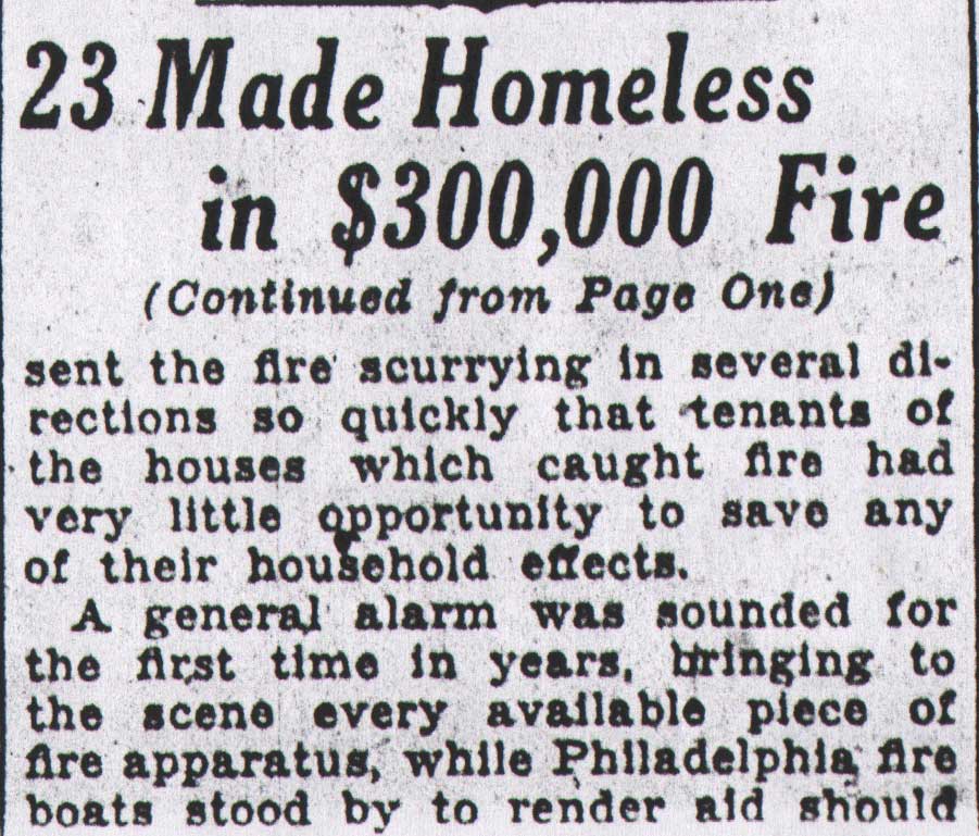 Camden Courier-Post, July 11, 1933 — 23 Made Homeless in $300,000 Fire, continued page