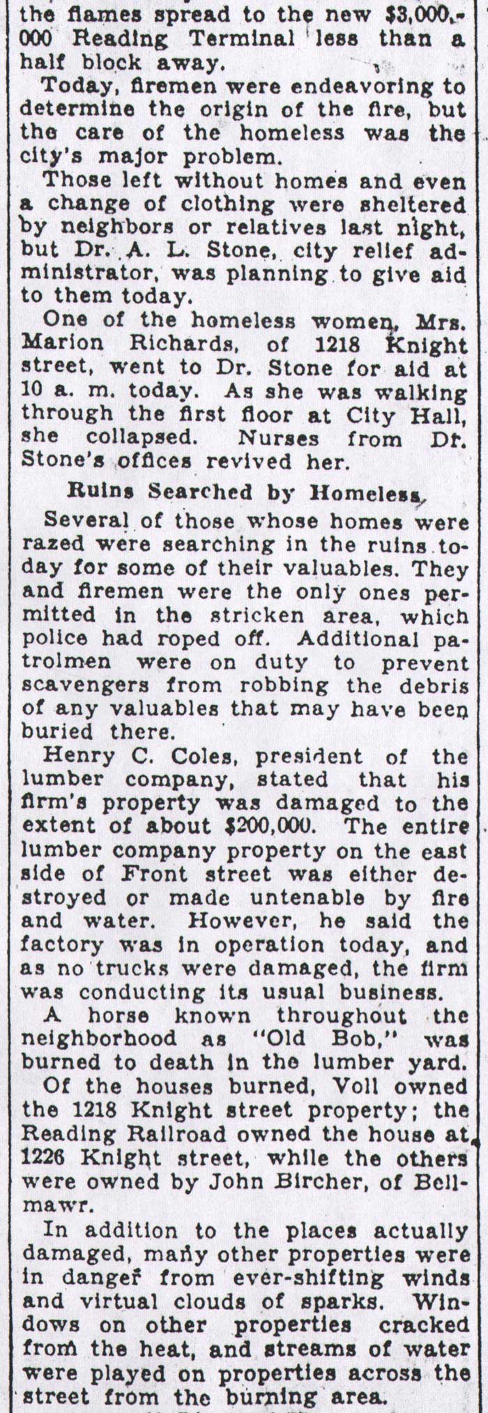 Camden Courier-Post, July 11, 1933 — C.B. Coles Mill Damaged, continued — Mrs. Marion Richards, 1218 Knight Street