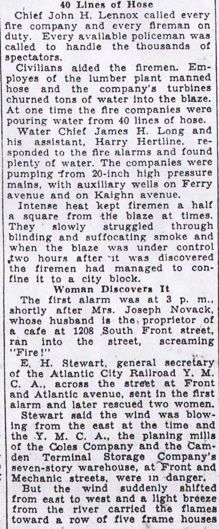 Camden Courier-Post, July 11, 1933 — 10 Lines of Hose — Chief John H. Lennox, James H. Long, Anna Parker
