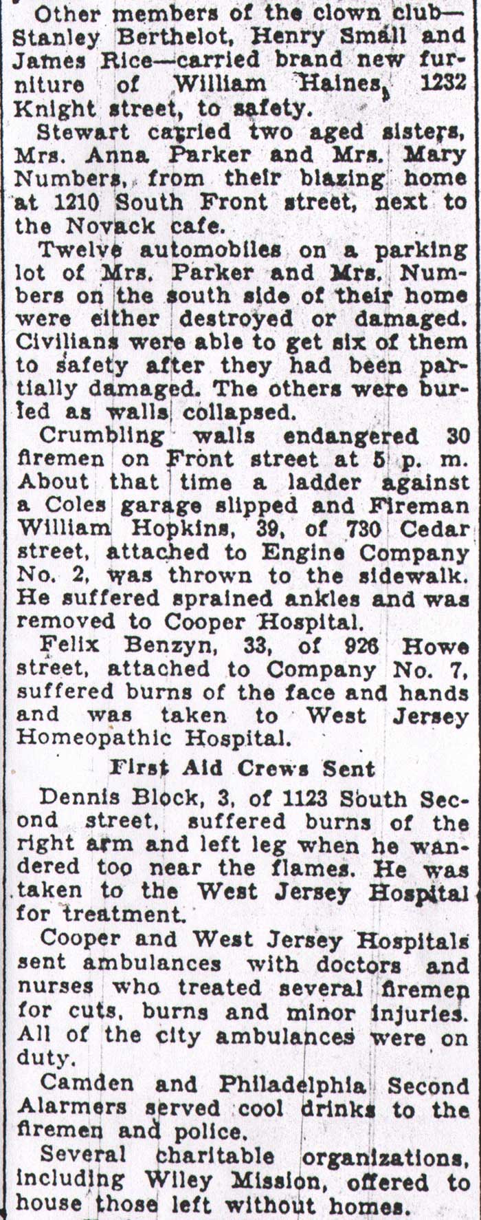 Camden Courier-Post, July 11, 1933 — Firemen Injured at C.B. Coles Fire