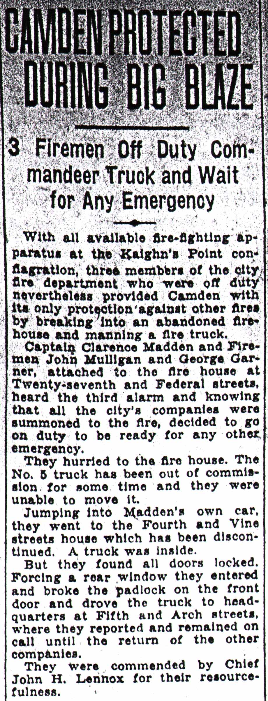 Camden Protected During Big Blaze — July 11, 1933