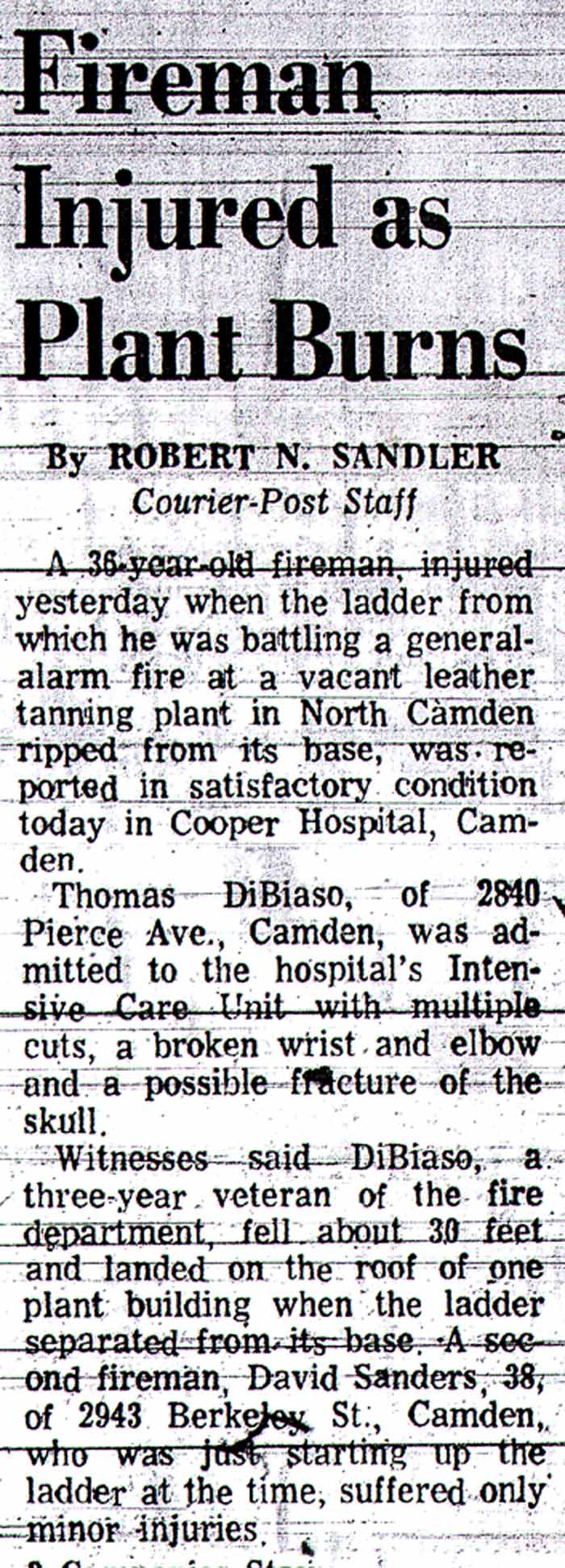 Camden Courier-Post December 20, 1971 — Fireman Injured as Plant Burns