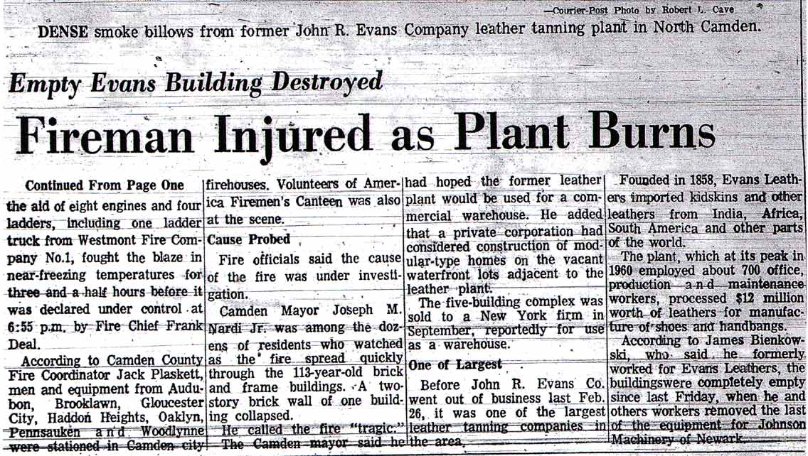 John R. Evans Leather Company fire, December 19, 1971