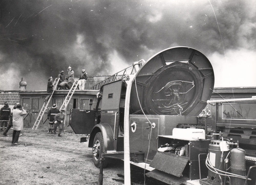 Photo taken moments after Ladder Company 3's aerial fell, severely injuring Firefighter Thomas J. DiBiaso