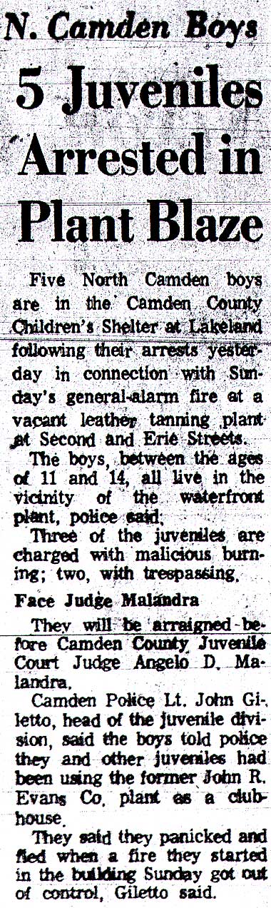 Camden Courier-Post December 20, 1971 — 5 Juveniles Arrested in Plant Blaze