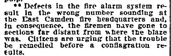 Philadelphia Inquirer, December 4, 1907 — Defects in the fire alarm system at East Camden
