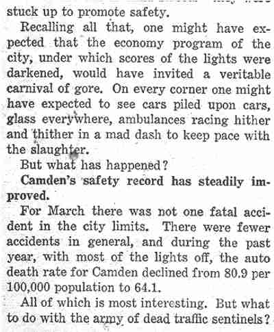 Camden Courier-Post, May 1, 1933 — Traffic Lights and Safety (column 2)