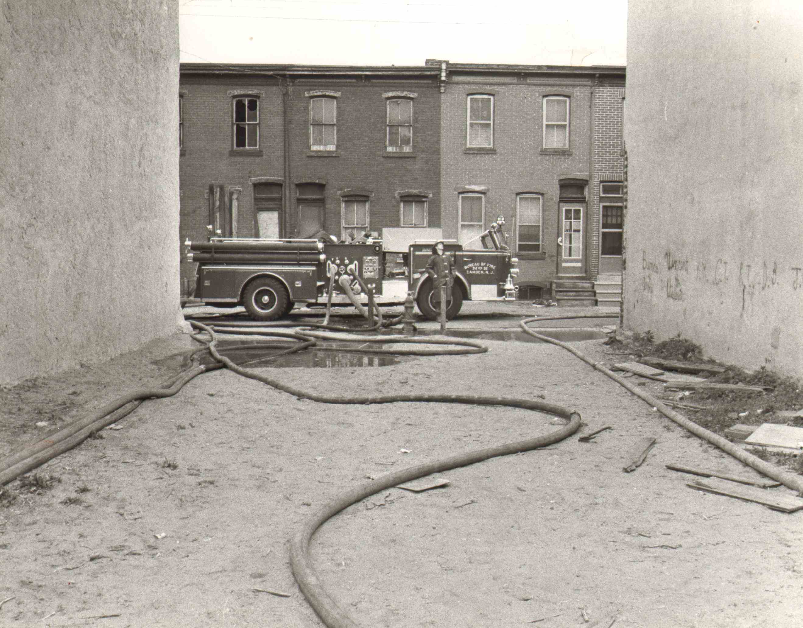 Engine Company 2 operating near North 5th and Elm Street, May 31, 1967