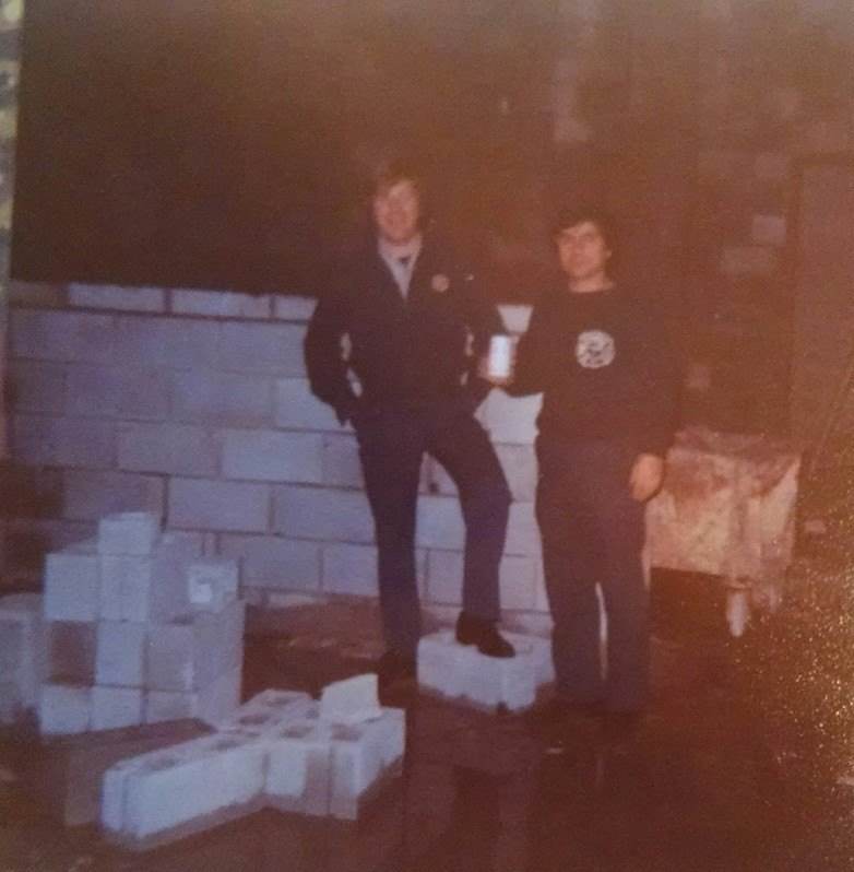 Robert 'Sonny' Frett and Bill Colucci in the new headquarters bunk room during construction, late 1970s
