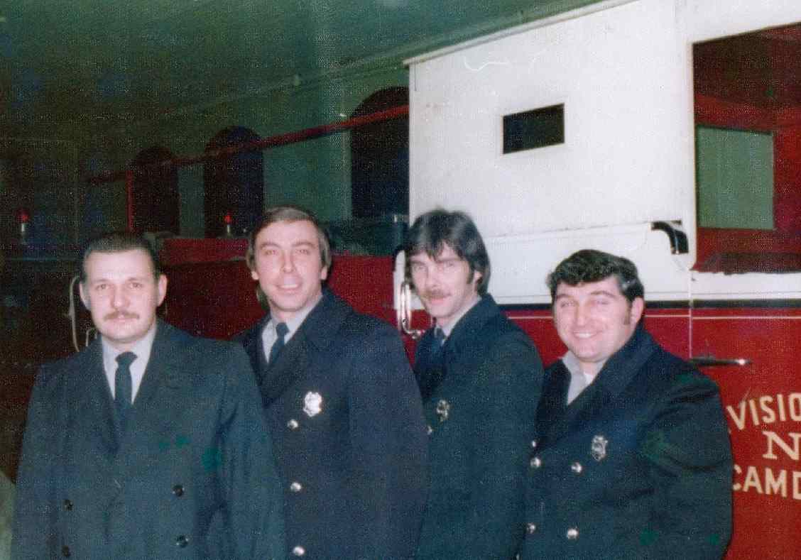 Engine Company 6 crew circa 1982 — Captain Stanley Wysocki, Robert Basile, Jerry Garten Jr., Gus Barbetta