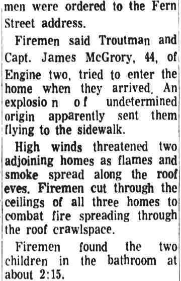 Firefighters at 825 Fern Street fire scene, April 4, 1970