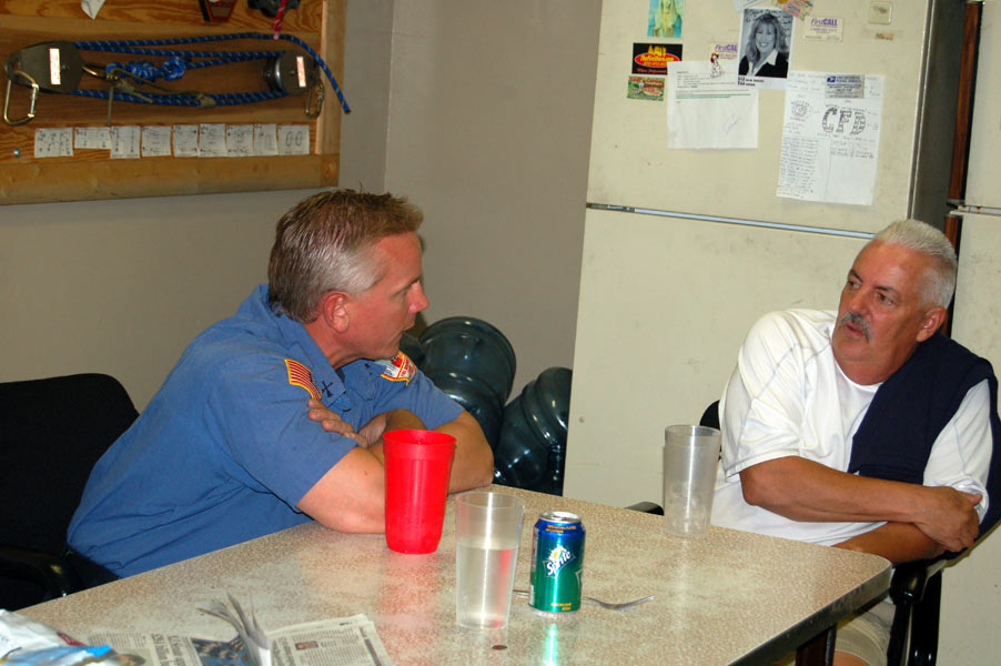 Captain Brian Emenecker and Ernie Santone, CFD retiree, Squad Company 7 100th anniversary, July 1, 2010