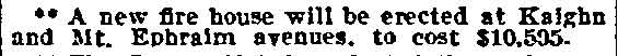 Philadelphia Inquirer, August 30, 1909 — fire house at Kaighn and Mt. Ephraim avenues