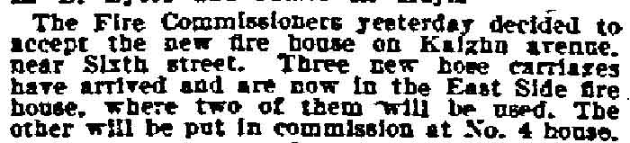 Philadelphia Inquirer January 24, 1900 — Fire Commissioners accept new fire house on Kaighn Avenue, hose carriages for No. 4 house