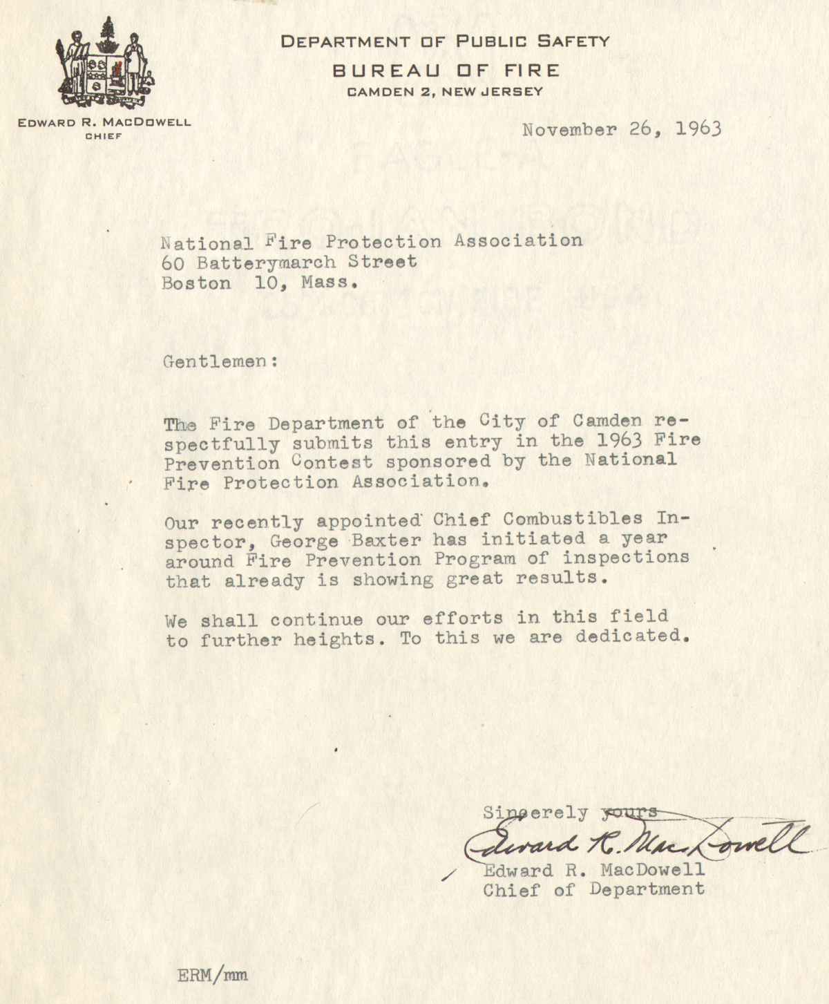 Camden Fire Department fire prevention, November 26, 1963