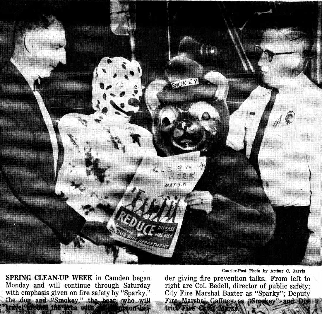 Spring Clean-Up Week April 1963: Col. Arthur Bedell, George Baxter as Sparky, John Gaffney as Smokey, Austin Marks