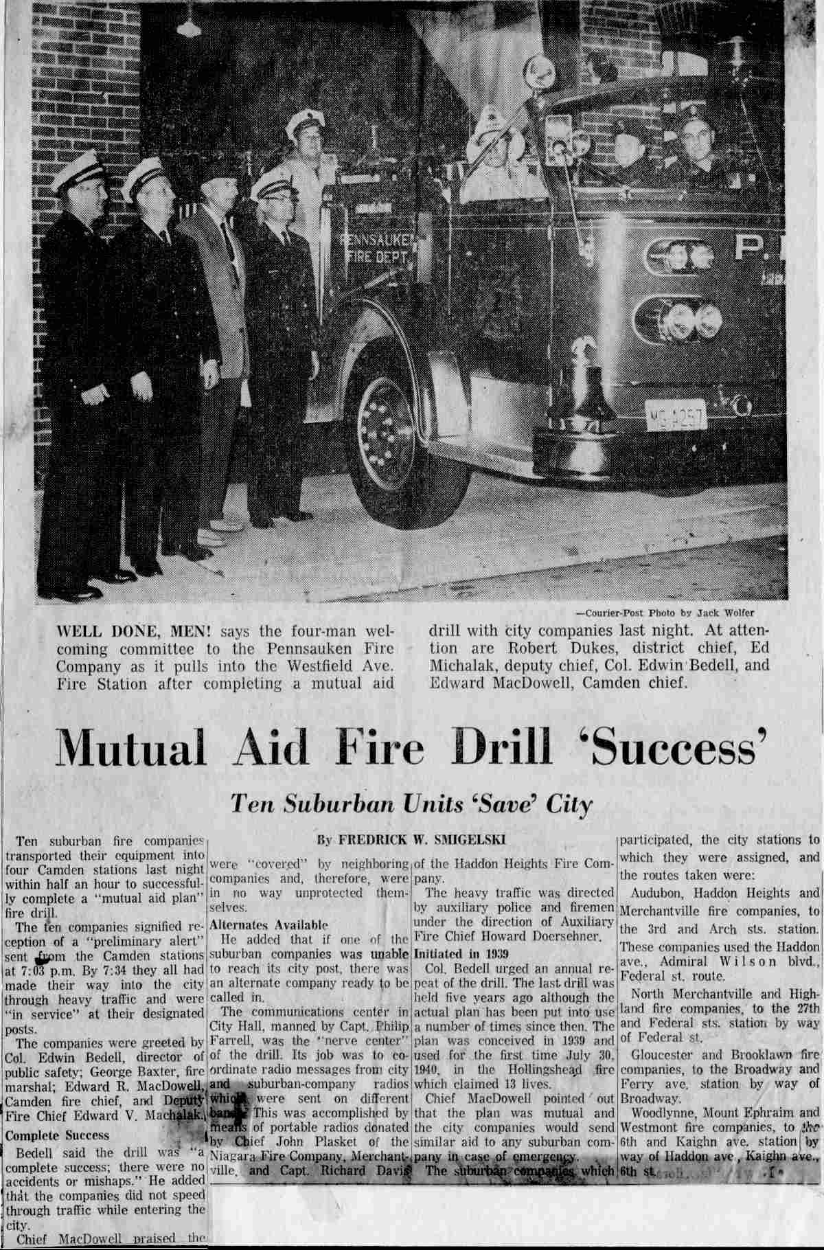 Philip Farrow, Howard Doerschner, Edward V. Michalak, Col. Edwin Bedell, Edward MacDowell — Camden Courier-Post, September 1963