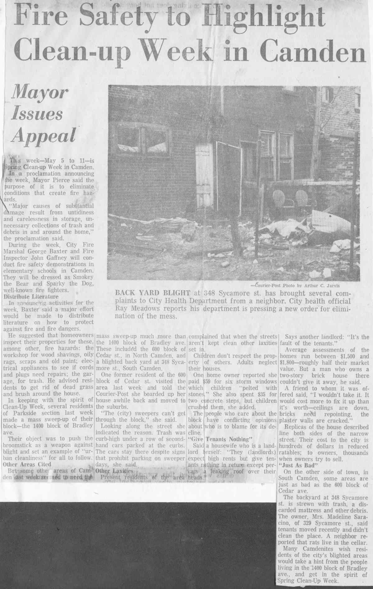 George Baxter, John Gaffney, Alfred Pierce, Ray Meadows — Parkside, North Camden, Bradley Avenue, Cedar Street, Sycamore Street, Madeline Saracino
