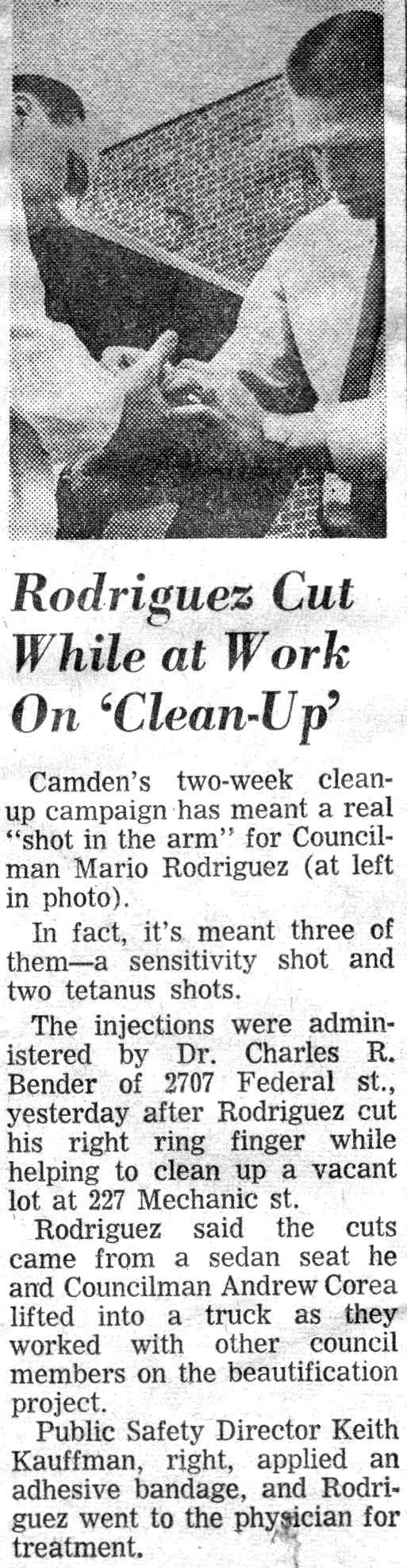 Camden Courier-Post, 1965 — Keith Kauffman, Mario Rodriguez, Dr. Charles R. Bender, Federal Street, Mechanic Street, Andrew Corea