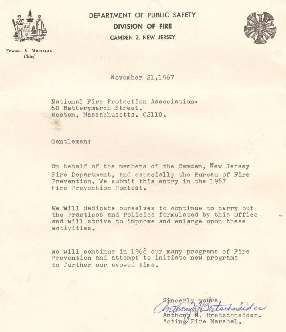 Chief of Department Edward V. Michalak and Acting Chief Fire Marshall Anthony W. Bretschneider, November 21, 1967