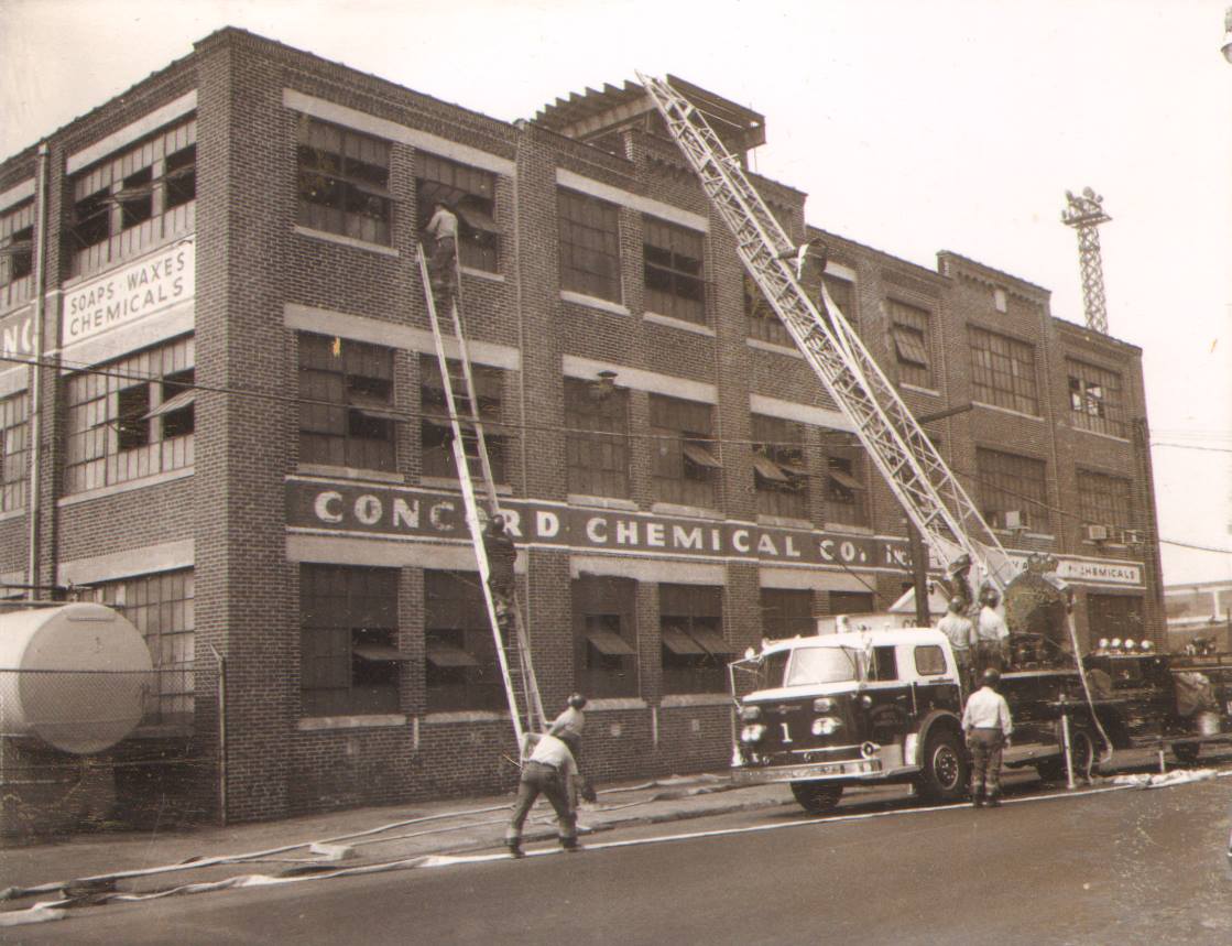 Ladder Company 1 evolutions at Concord Chemical Company, 1698 Federal Street, during Fire Prevention Week, 1968 — photo 1