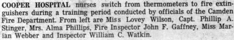 Fire drill at Cooper Hospital, October 6, 1966, newspaper clipping