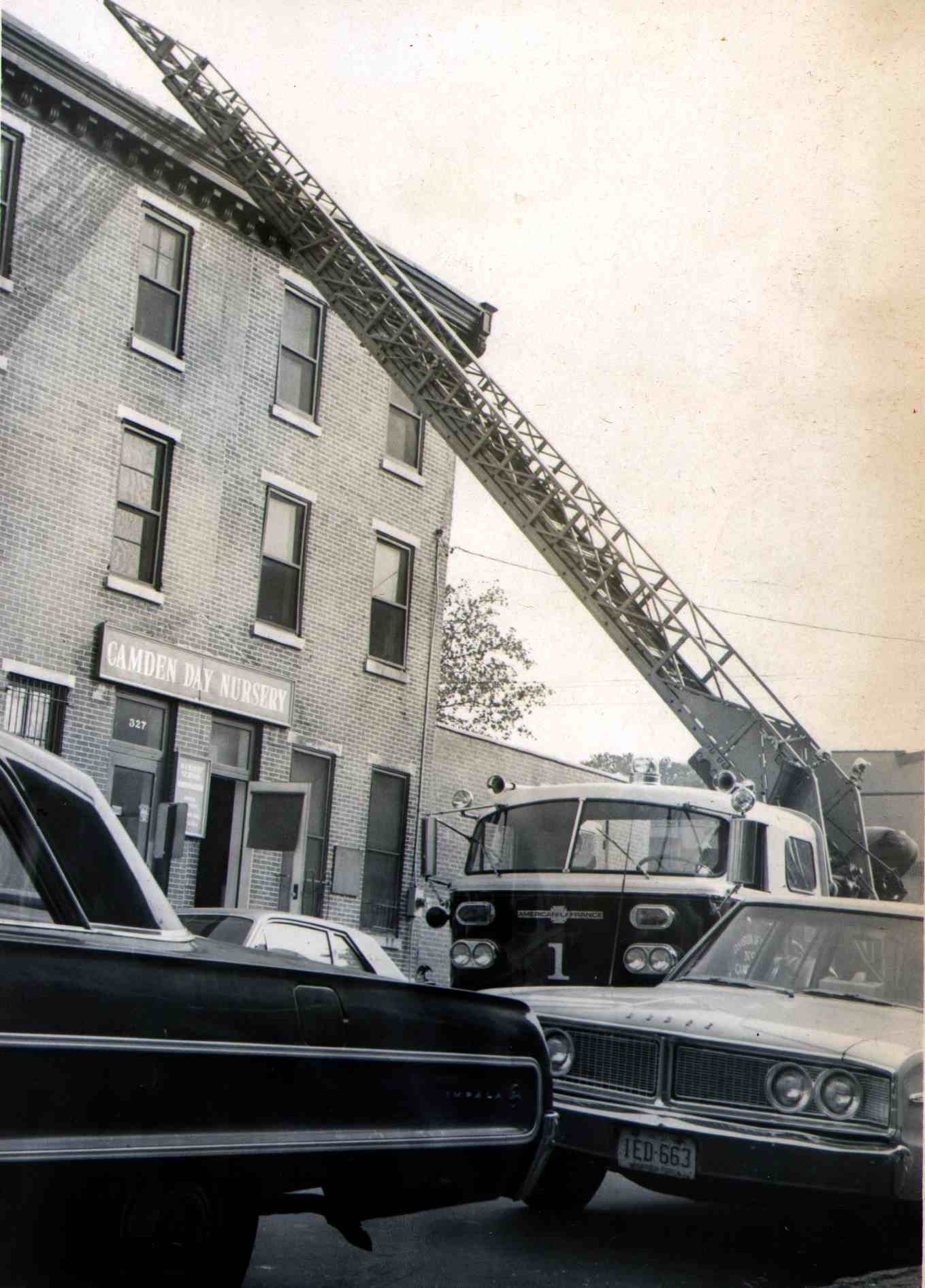 Ladder Company 1 fire drill at Camden Day Nursery, 327 Stevens Street, 1965 — photo 2