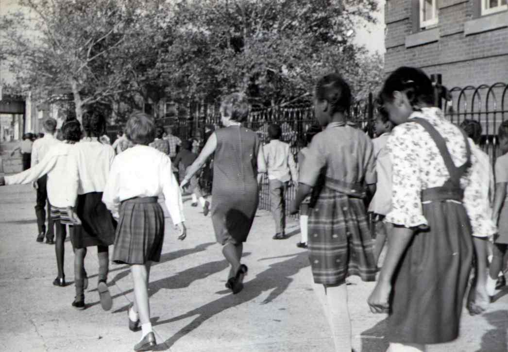 Fire drill at Lincoln School on Kaighn Avenue, 1968, photo 1