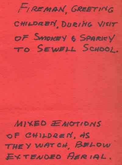 Camden Fire Department Fire Prevention Program text panel, Sewell School, 1966