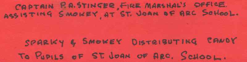 Sparky and Smokey at St. Joan of Arc School, 1966, text