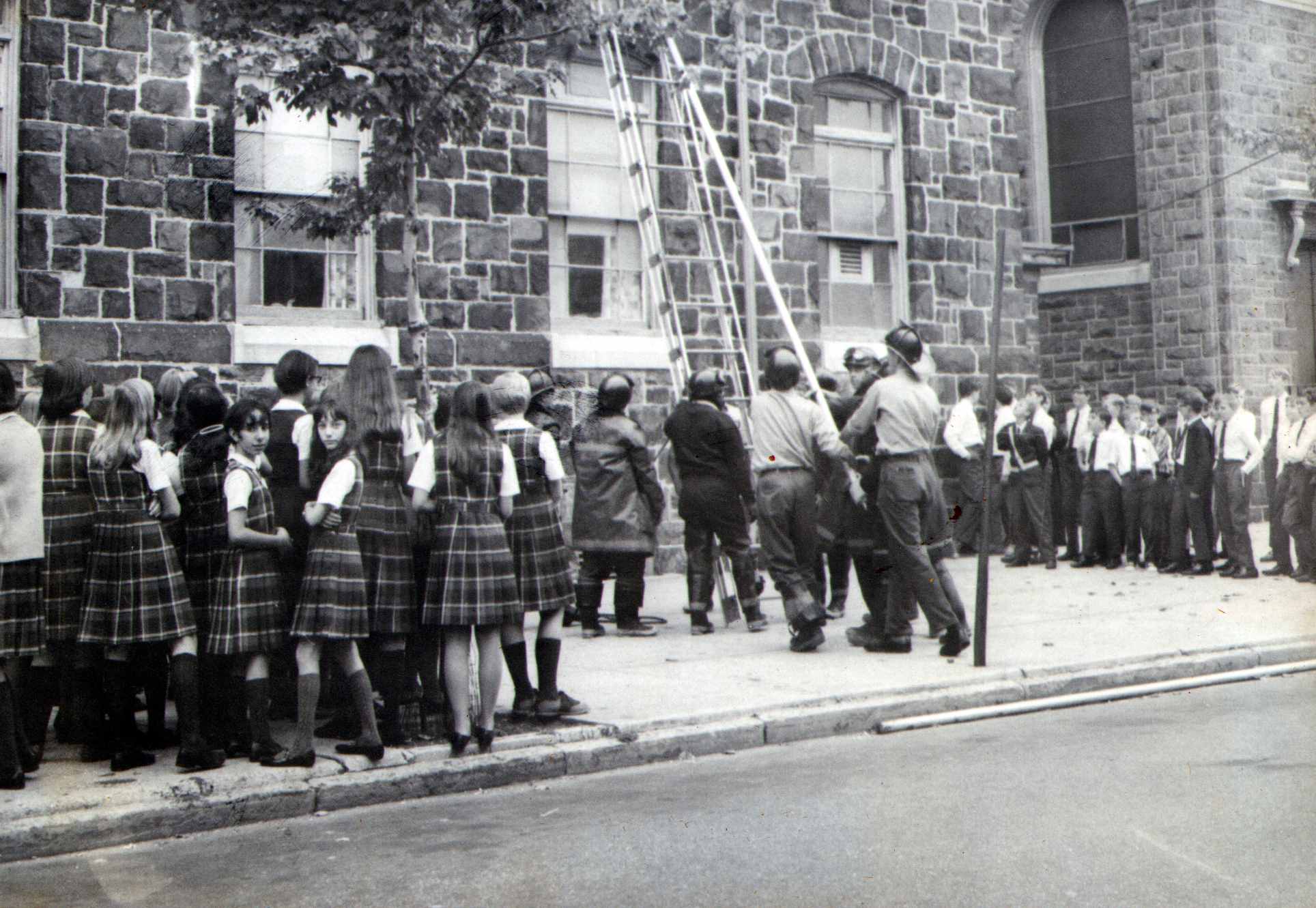 Fire drill at St. Joseph Catholic School, South 10th Street and Liberty Street, 1968, photo 2