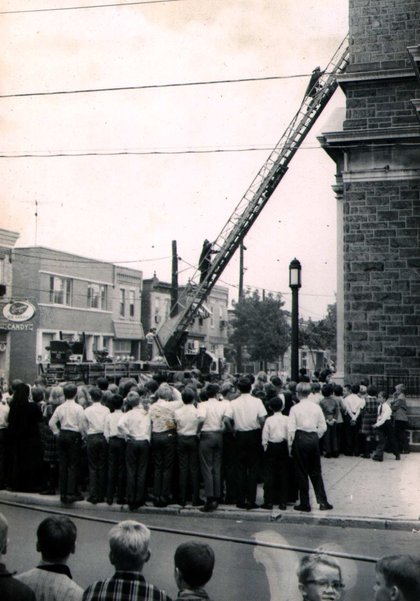 Fire drill at St. Joseph Catholic School, South 10th Street and Liberty Street, 1968, photo 1