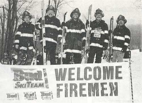 Fire fighters at the annual 1997 Ski Race to benefit area burn centers
