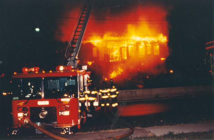 Engine Company 8 prepares to go into service with its squirt at 719 Morgan Boulevard, August 17, 1995