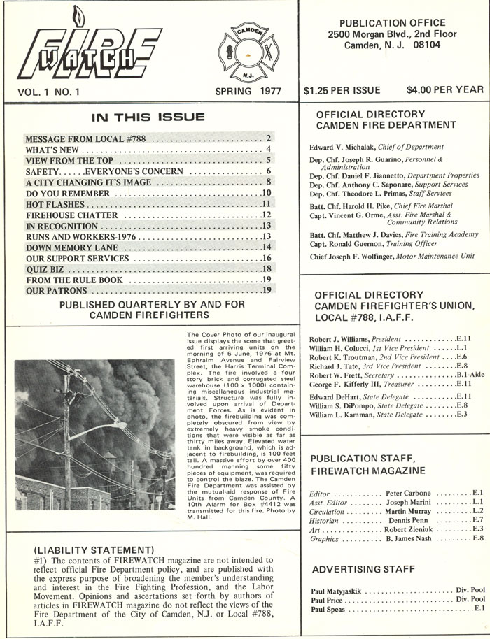 Fire Watch Magazine, Spring 1977 — page 1