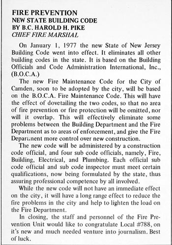 Camden Fire Department — Fire Watch Magazine, Spring 1977, page 17