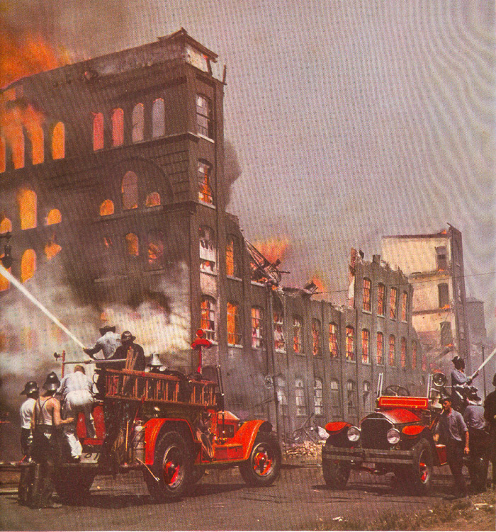 Color photo of the Hollingshead fire, Camden, NJ, July 30, 1940, by Larry Keighley