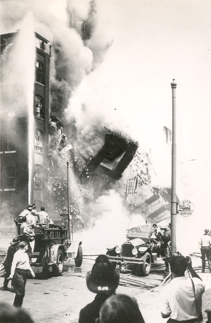 Seconds after the wall collapse — Hollingshead fire, Camden, NJ, July 30, 1940