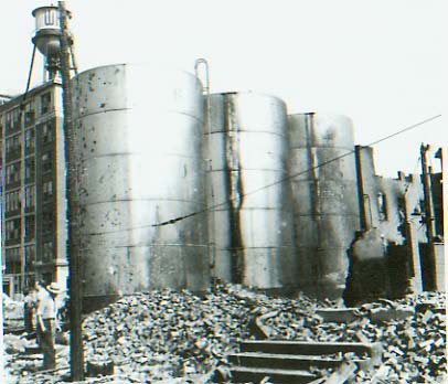 The Hollingshead administrative office building survives — the morning after the fire, Camden, NJ