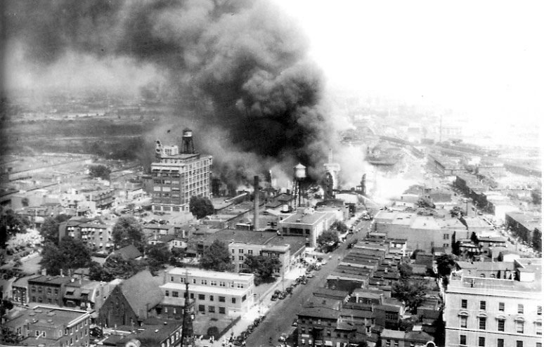 The Hollingshead fire as seen from Camden City Hall, July 30, 1940