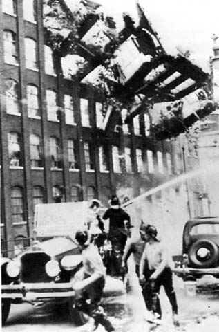 The 9th Street wall of the Hollingshead factory collapses, Camden, NJ, July 30, 1940