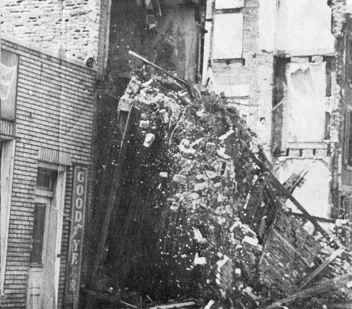 Rear of 837 and 839 Market Street, showing extensive damage, Hollingshead fire, Camden, NJ