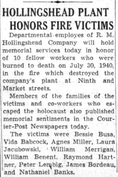 Camden Courier-Post, July 30, 1941 — Hollingshead fire first anniversary
