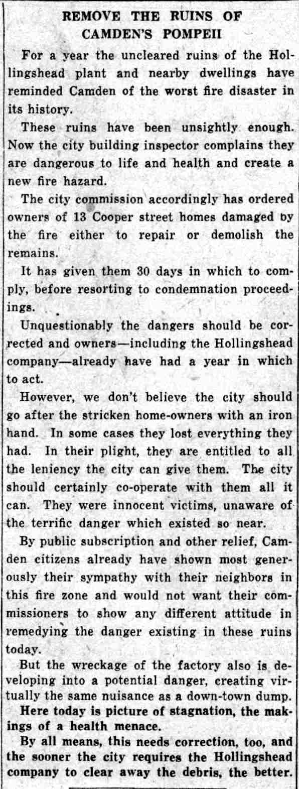 Camden Courier-Post, July 26, 1941 — Hollingshead fire